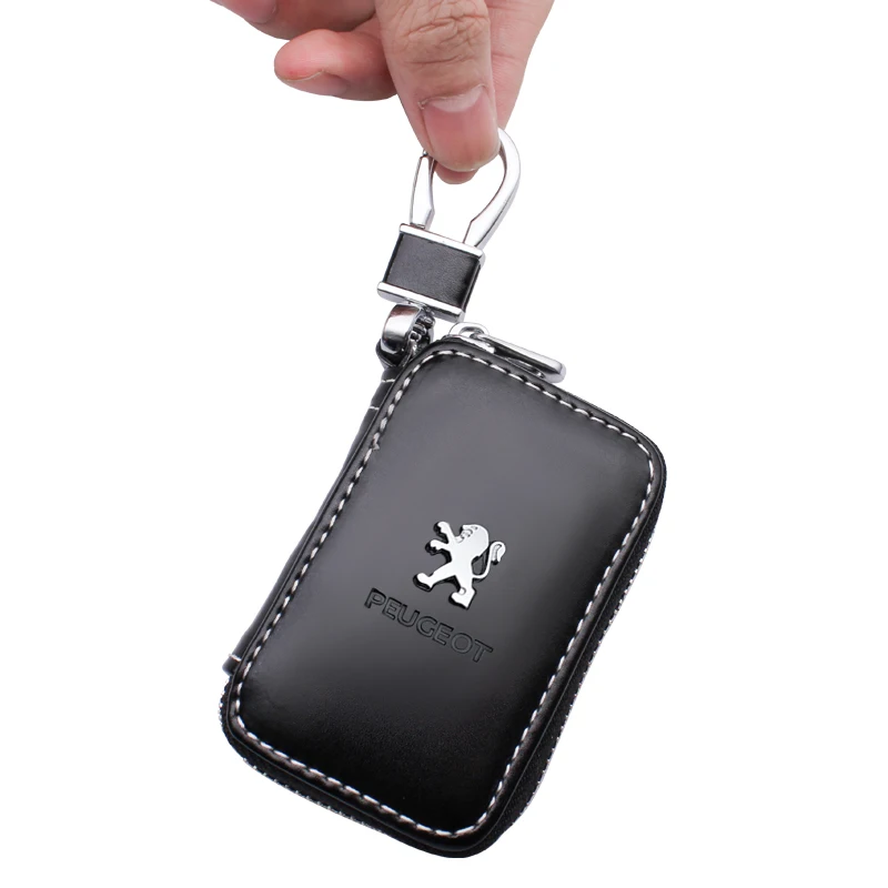 Leather Car Key Case Cover Bag Holders Wallet For Peugeot 2008 408 607 106 107 206 207 306 307 406 407 Auto Interior Accessories