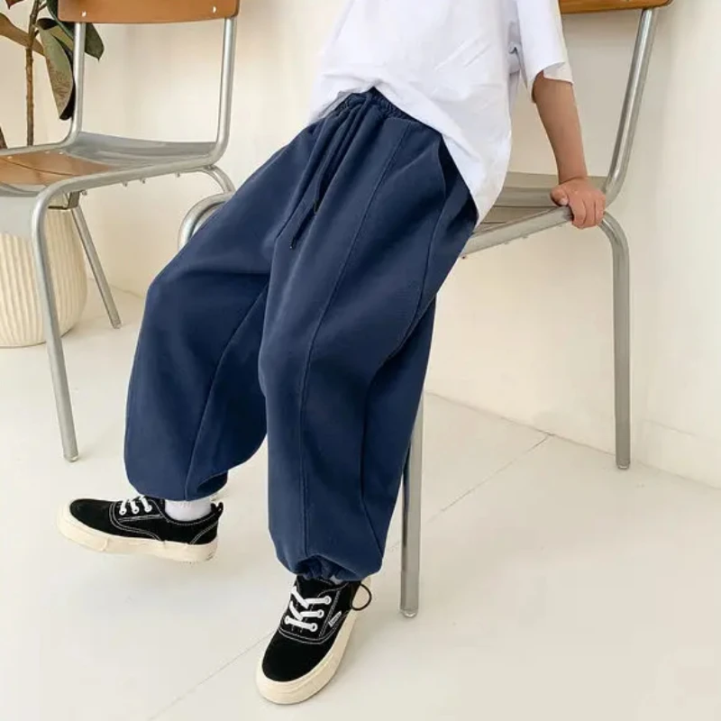 Autumn Kids Solid Sweatpants for Boy Casual Straight Trousers 3+y Young Child Clothes Spring Girl Thin Elastic Waist Sports Pant