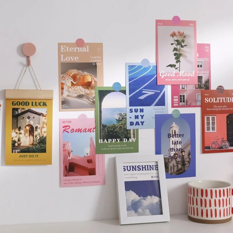 Ins Romantic Town Series Colorful Postcards Home Decor Wall Stickers Diy Background Decorative Card Photo Props 30 Sheets