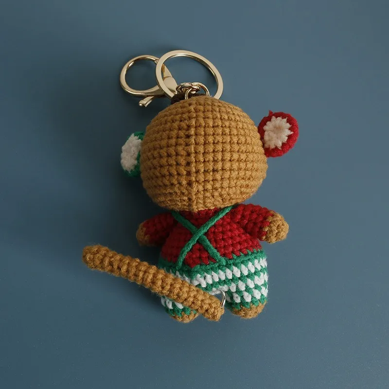 Handmade Charming Crochet Christmas monkey doll Keychain, Cute Handmade Plush Figure for Car and Bag