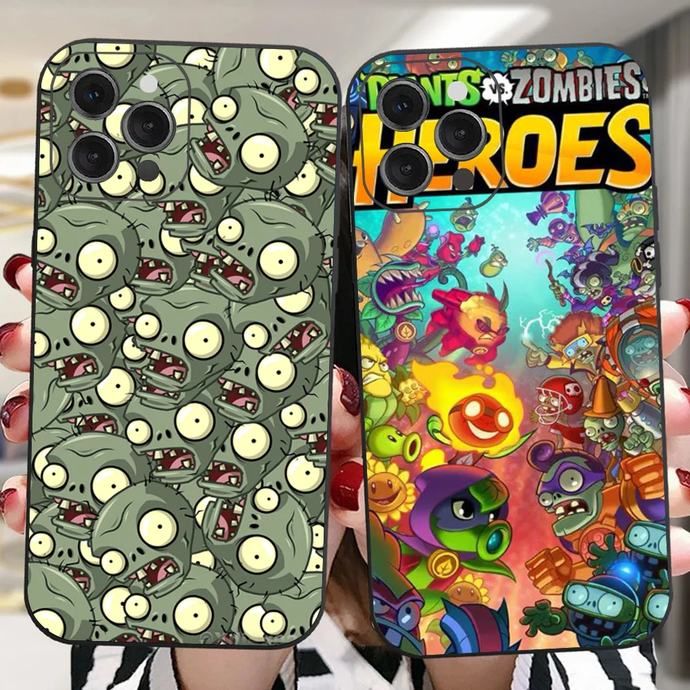 Game Plants V-Vs Zombies Phone Case For IPhone 16 15 14 13 Pro Max 11 12 Mini X Xs XR Se 2022 Black Silicone Cover