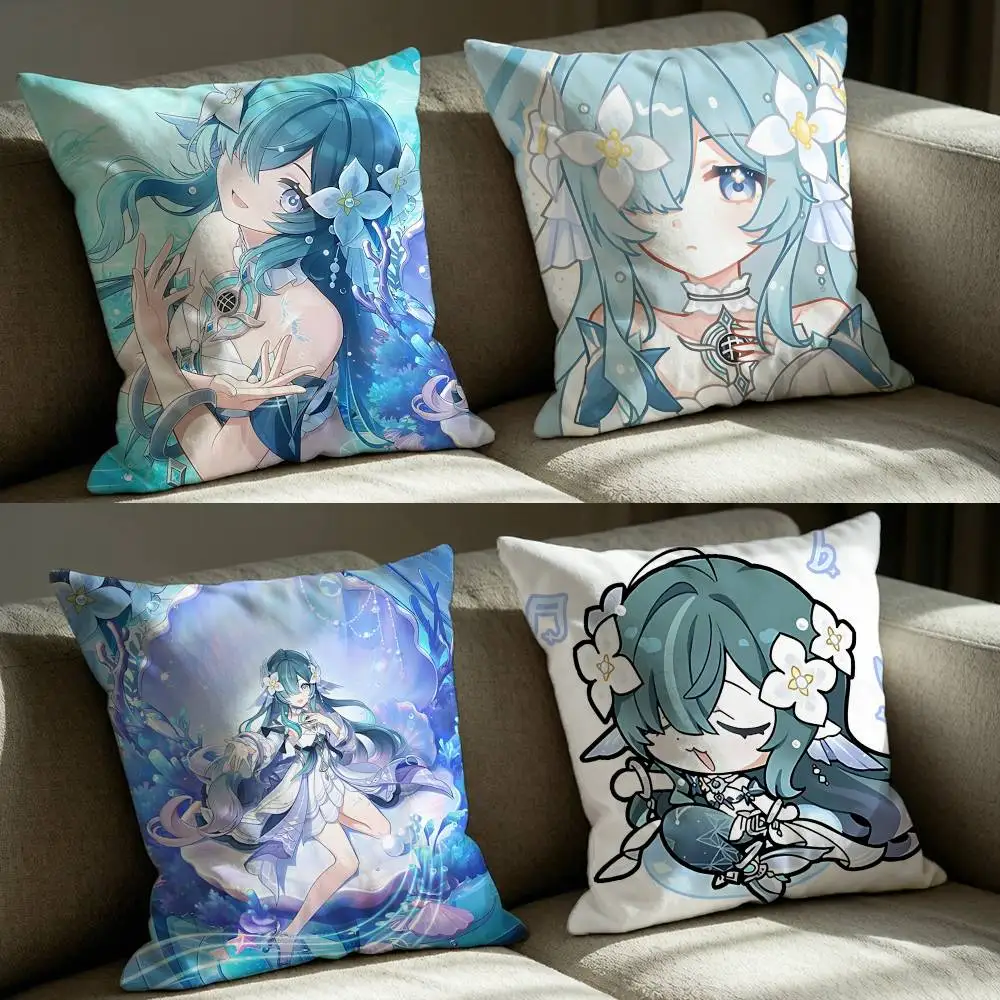 V-Vodyanitsa G-Genshin Water Imp Square Sofa Pillow Cover Solid Color Living Room Home Decor Cushion Case