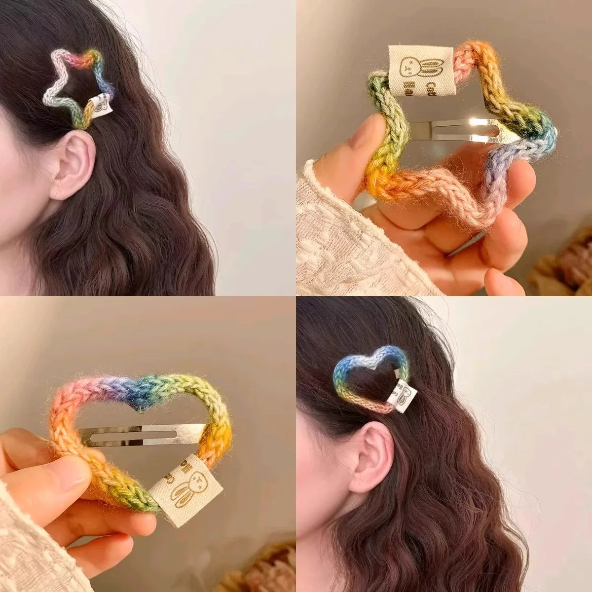 New Rainbow Star Heart Knitting Hair Clip For Women Girls Sweet Hair Ornament Side Hairpin Barrettes Fashion Hair Accessories