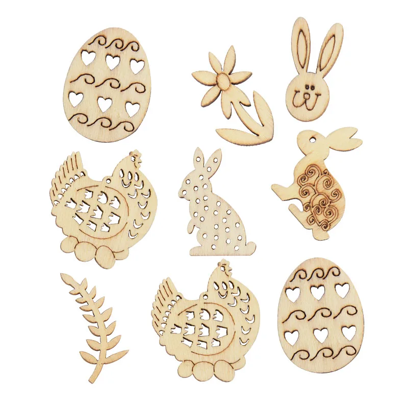 Huevos de conejo de Pascua Feliz, artesanía de madera, decoraciones para fiesta en casa, adornos colgantes de virutas de madera, artesanía Natural,