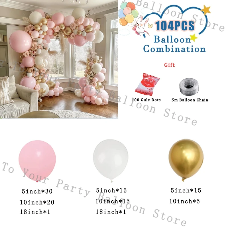 Roze Ballon Slinger Kit Wit Chroom Goud Ballon Boog Baby Douche Verjaardag Bruids Douche Bruiloft Decoratie Latex Globos