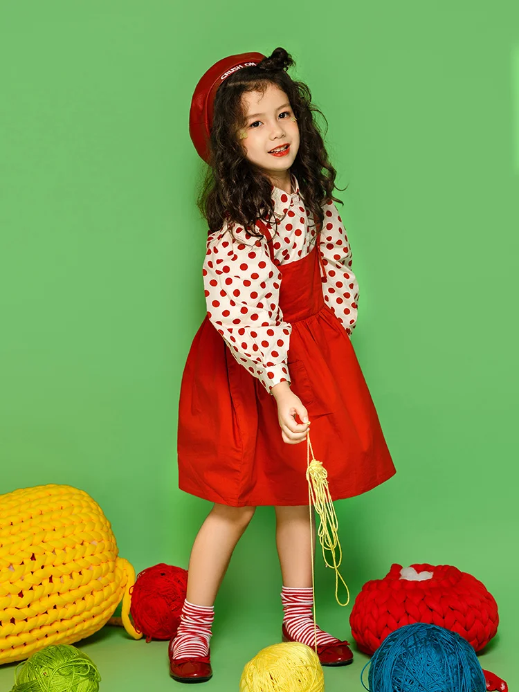 

Baby Girl Clothes Skirt Sets Full Sleeve Shirt + Dress 100%Cotton 2022 Spring Autumn Red White Dots Printed Cute Kids Wear 100cm