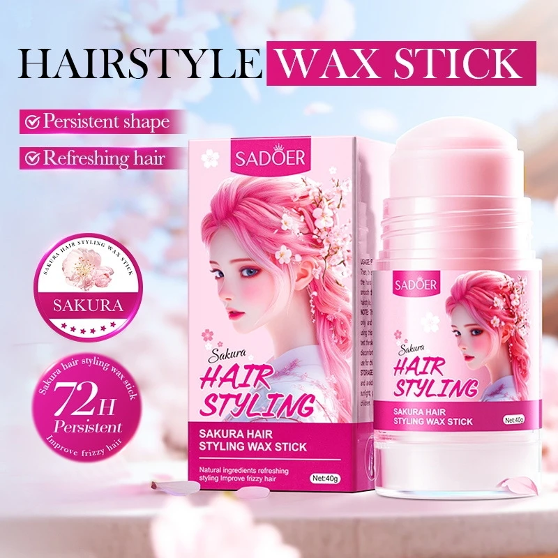 40 g de cera para el cabello con forma de flor de cerezo en barra, rica en extracto de flor de cerezo, aceite mineral, fragancia floral de flor de cerezo, fresca y elegante, fácil de contar al azar y sin escalar, mejora la textura del cabello, hace que tu apariencia más pequeña y se puede crear fácilmente... Adecuado para todo tipo de cabello, sin efecto de mantenimiento de rizar, especialmente adecuado para puntas de cabello y cabello rizado, sin fórmula grasosa.
