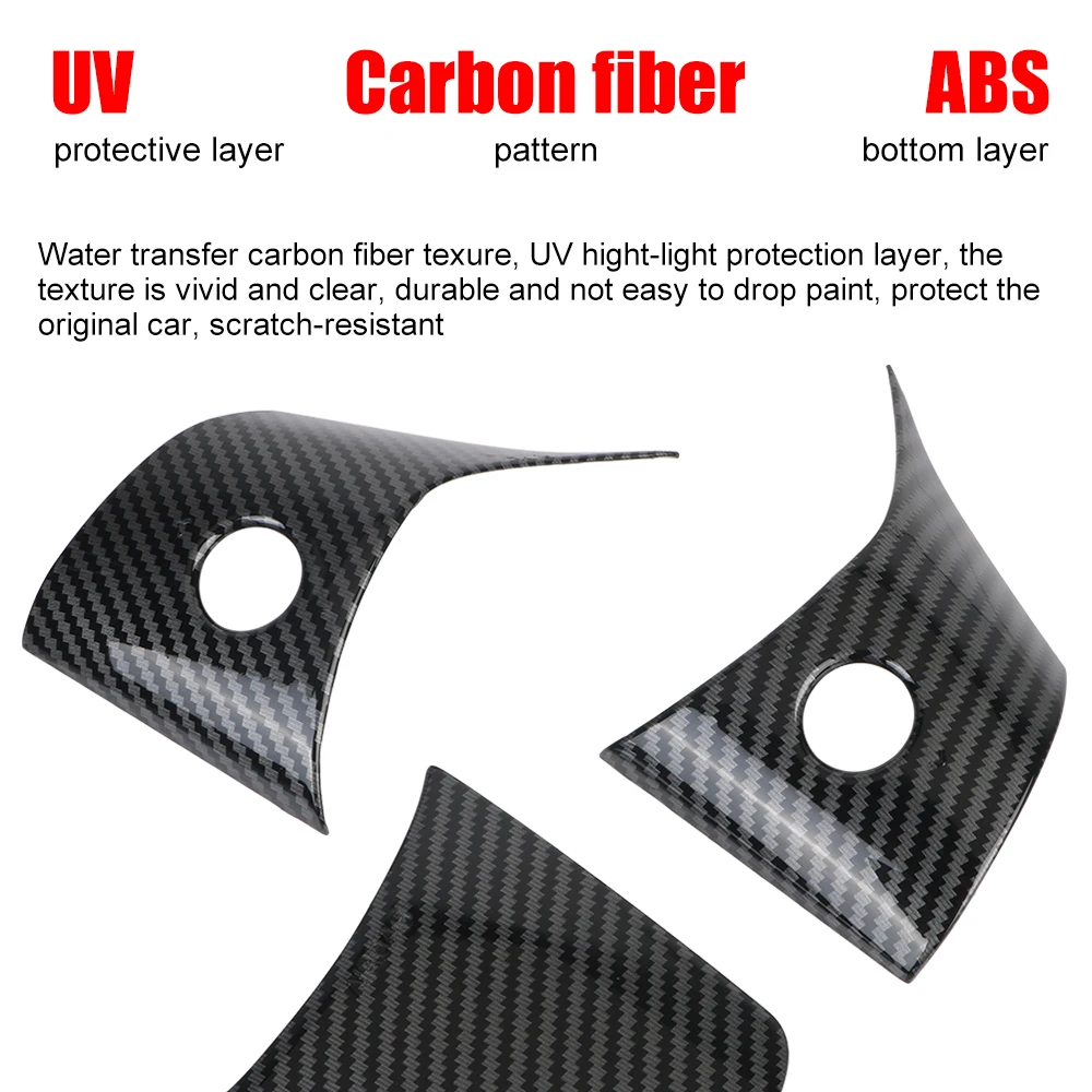 Parche para volante, accesorios para automóviles, 3 unidades/juego ABS para Tesla Model 3 Y, decoración Interior de fibra de carbono modificada