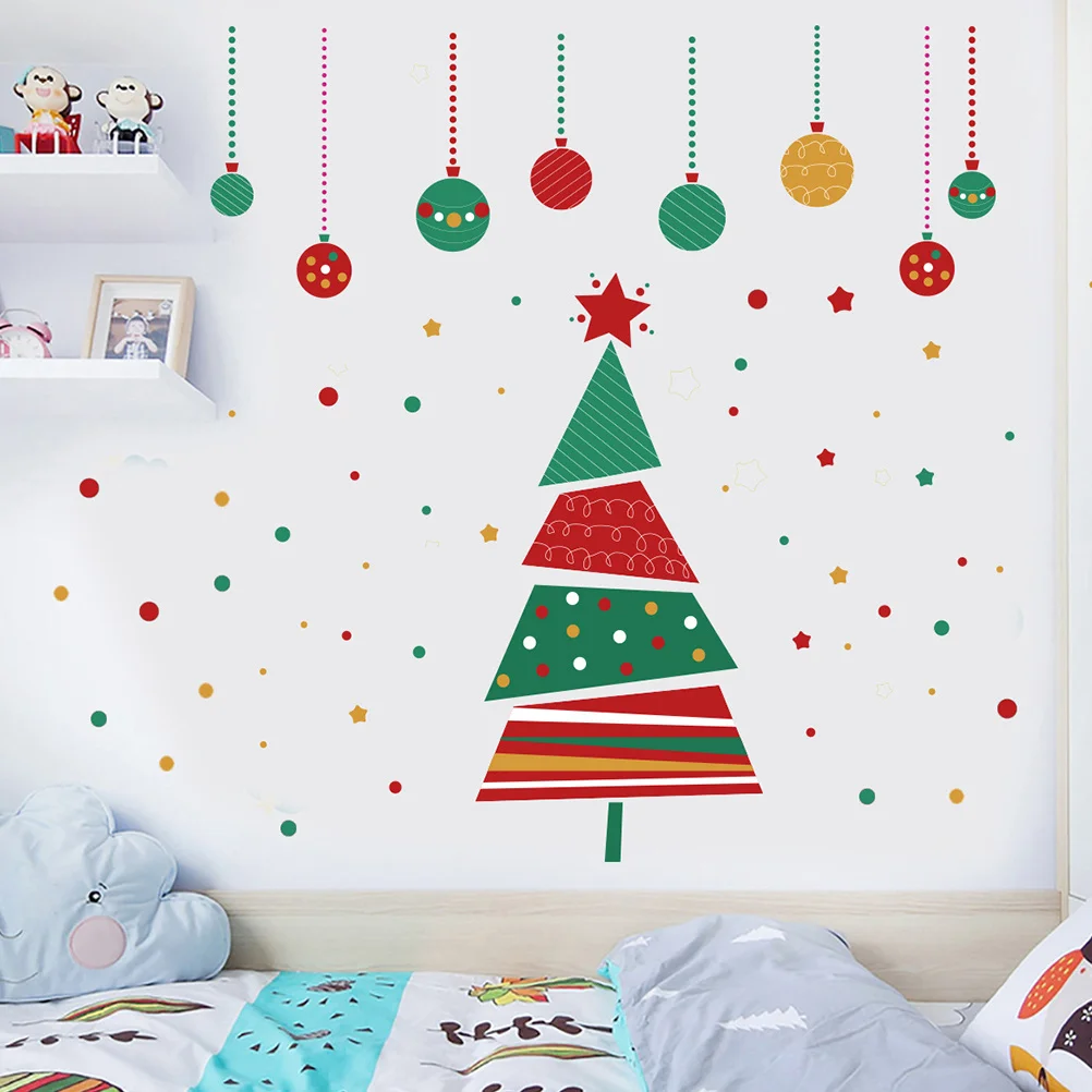 

4Pcs Christmas Tree Colorful Ball Wall Window Sticker Festive Door Party Decoration Self-Adhesive Christmas Sticker