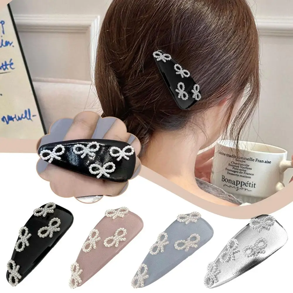 

Leather hair accessories bow butterfly for women girl korean clip and pin Crab pearl fairy popular new in kpop sweet Kawaii Y2F5