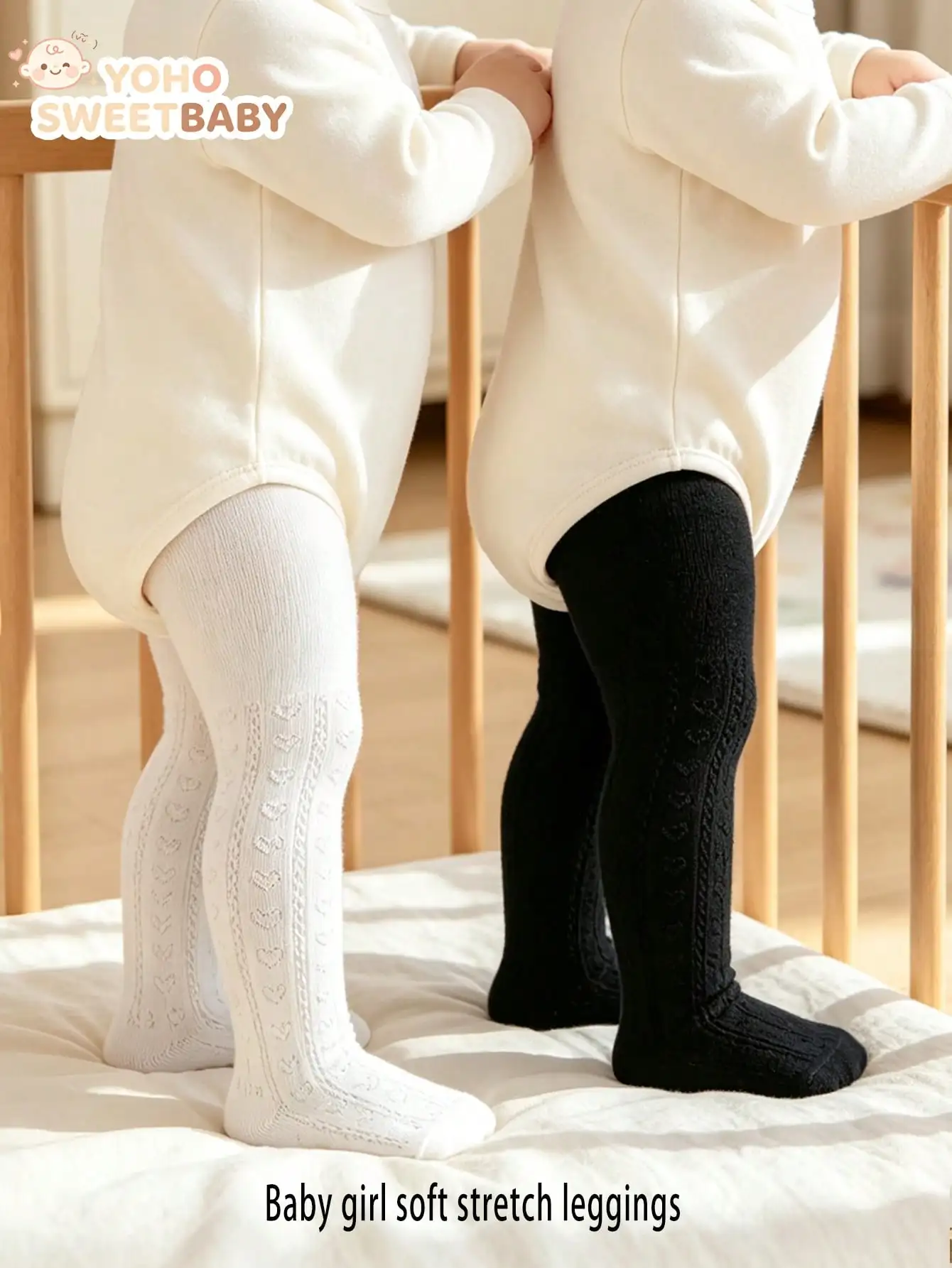 2Pcs Infant Girls Heart Jacquard Tights Hollow Knit Soft Stretch Pantyhose School Casual Leggings Baby Girls 0-12Y Daily Outfit