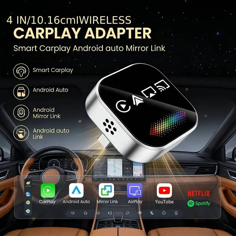 3-In-1 Wireless Car Adapter | Plug And Play Screen Wireless Carplay Mirror Link Adapter for Ios And Android, Supports 2.4/5Ghz Wifi And BT 5.0, App Control, Fast And Stable Wireless Carplay Plug