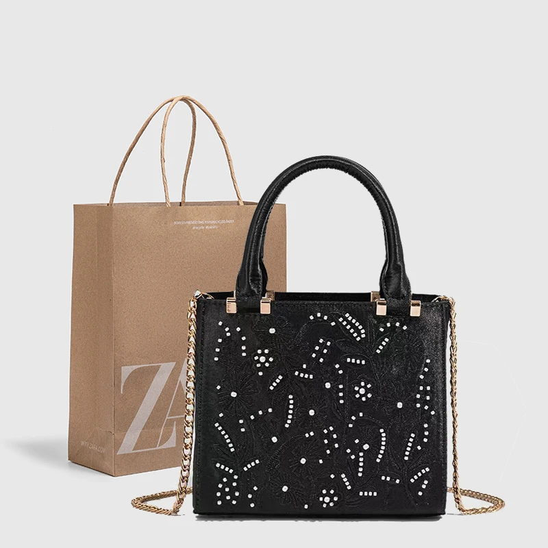 

Fashion Floral Embroidery Square Bag High Quality Tote Bag Large Capacity Women's Handbag Lady Purse Shoulder Messenger Bag