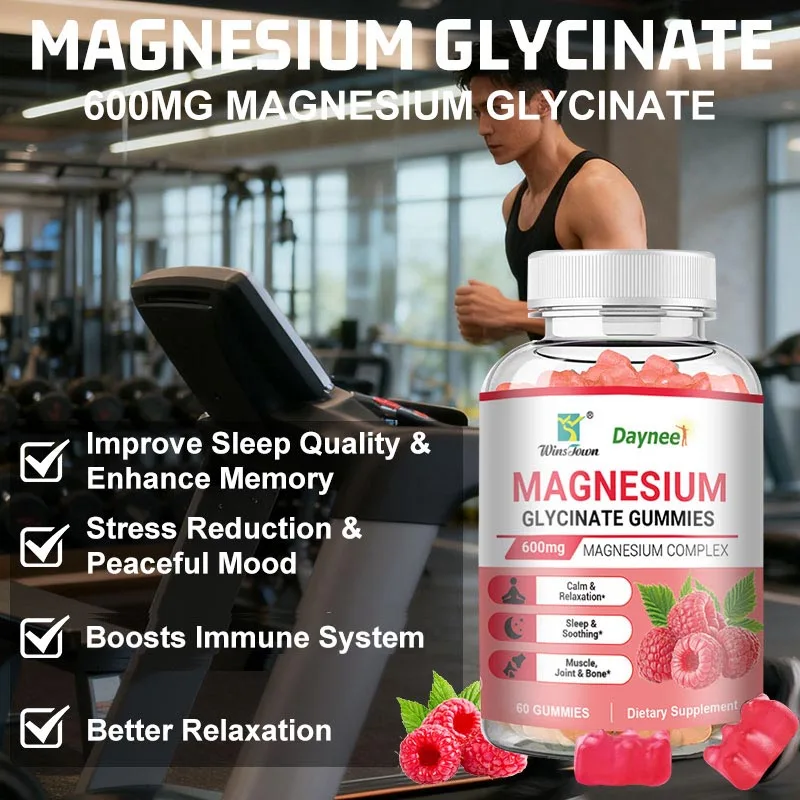 Winstown 60 Pcs Magnesium Glycinate Gummies - 600mg Magnesium Complex For Calm Relaxation, Sleep Soothing, Muscle.Joint & Bone