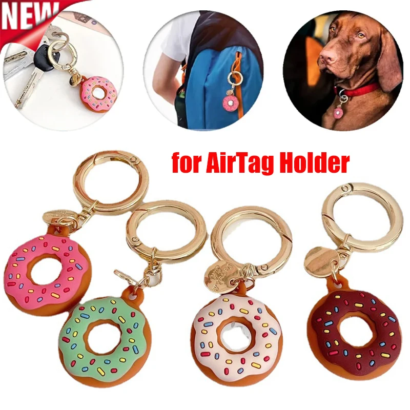 1-4Pcs Silicone Keychain for Apple Airtags Case Protective Cover Tracker Accessories Shell Anti-Scratch for AirTag Cartoon Donut