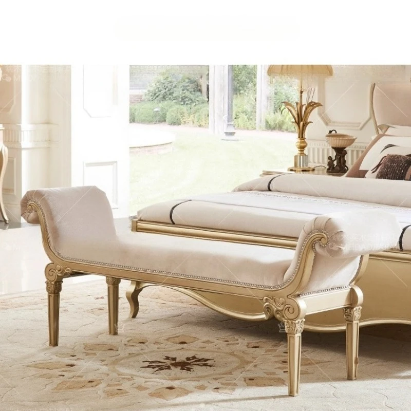 

American solid wood bedside stool with armrest modern hardcover bedroom light luxury gold bedside couch cloakroom long