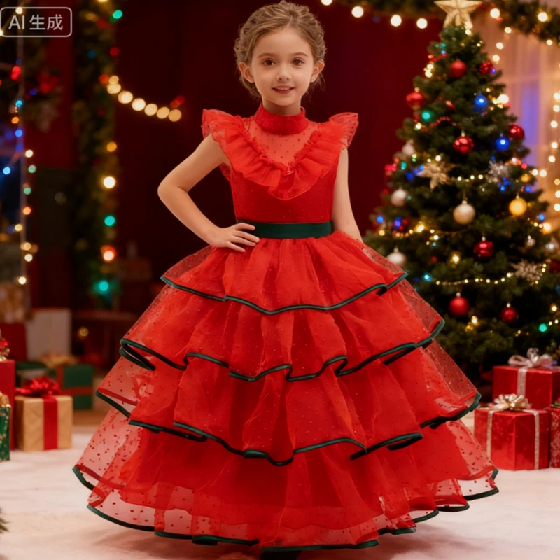 عيد الميلاد الفتيات الأحمر تول فستان الأميرة الاطفال تمويه ليديا ديتز الزفاف الأحمر الرعب شبح العروس تأثيري هالوين زي