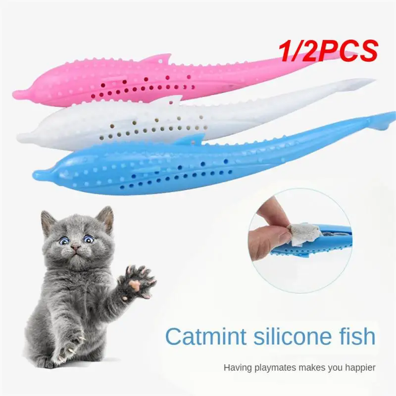 1/2PCS Self-pleasure Cat Toys Cat Toys Silicone Fish Breathable Side Holes Pet Toy Cat Supplies Teeth Cleaning Stick