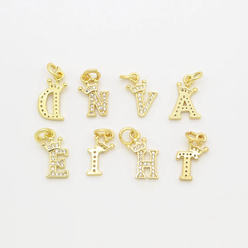 Gold Color 26 Letter Crowns Pendant for Diy Necklace Bracelet Chain Making Brass Zircon Luxury Gift Jewelry Accessorie Wholesale