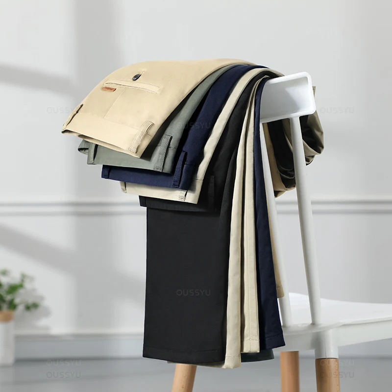 Frühling Sommer gerade Anzug Hosen Männer Baumwolle Business Stretch Königsblau Khaki schwarz dünne Büro formelle Hose männlich Größe 40 42