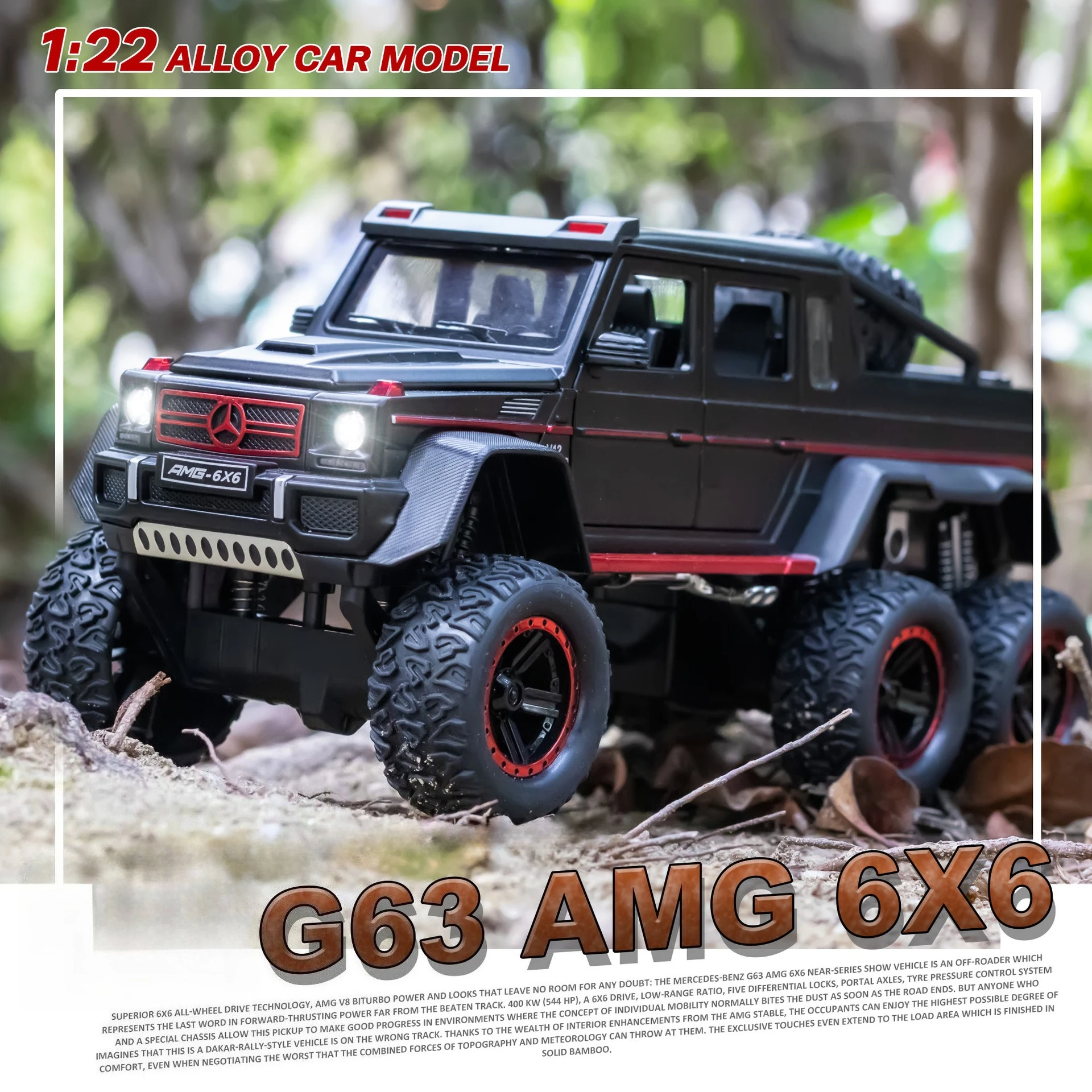 

1:2 G63 6x6 with Shock Absorption Sound & Light Alloy Toy Dirt Bike Model Gift Diecast Alloy Car Model Collectible