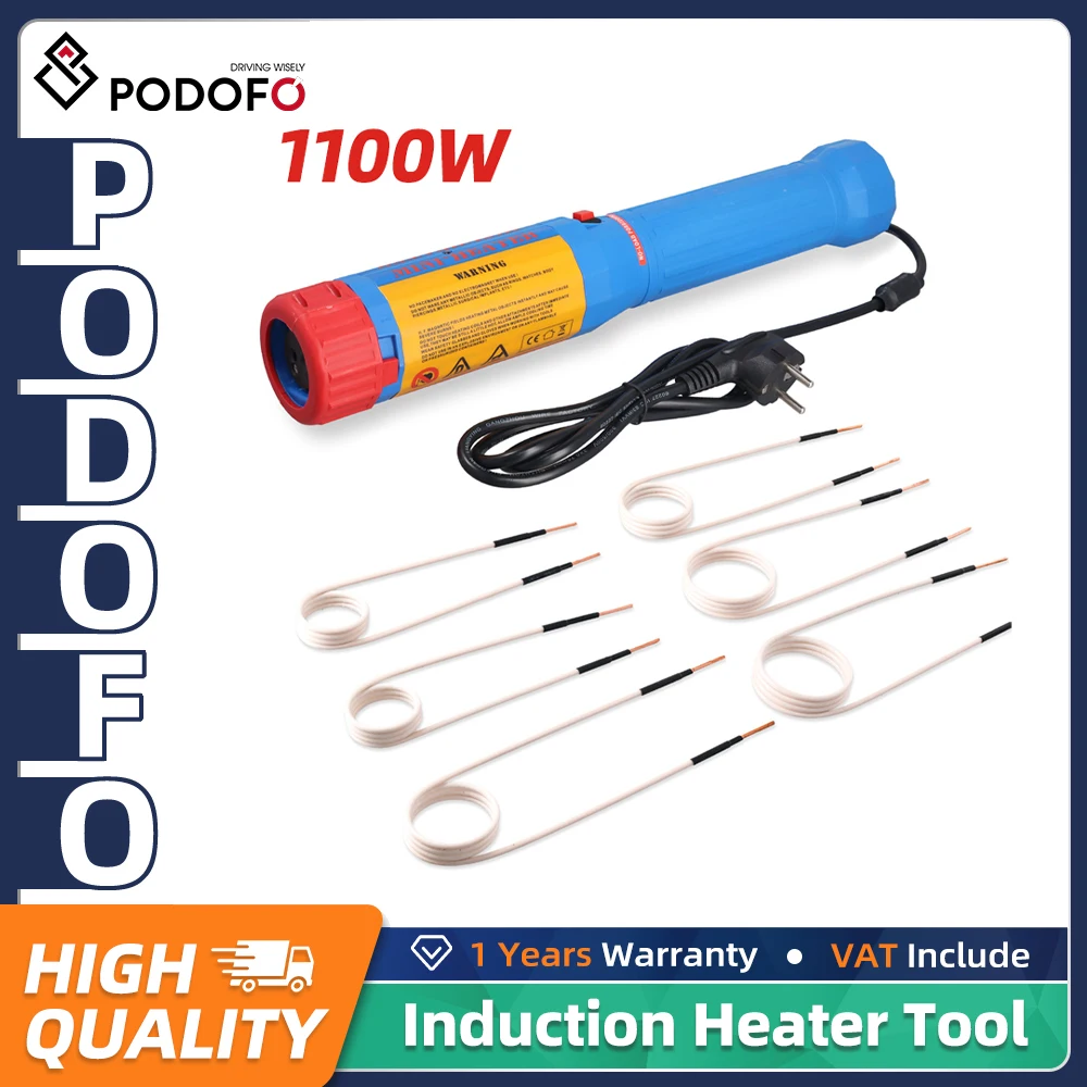 Podofo 1100W 800 ° Kit Riscaldatore a Induzione Magnetica con 8 Bobine di Riscaldamento, Cinghia di Fissaggio, Strumento per la Rimozione della Ruggin