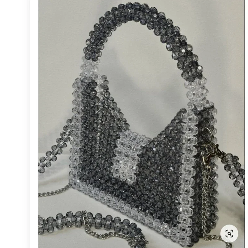 

Black Transparent Beaded Woven Splicing Chain Carrying Crossbody Bag New Fashionable High-end Customized Women's Shoulder Bags