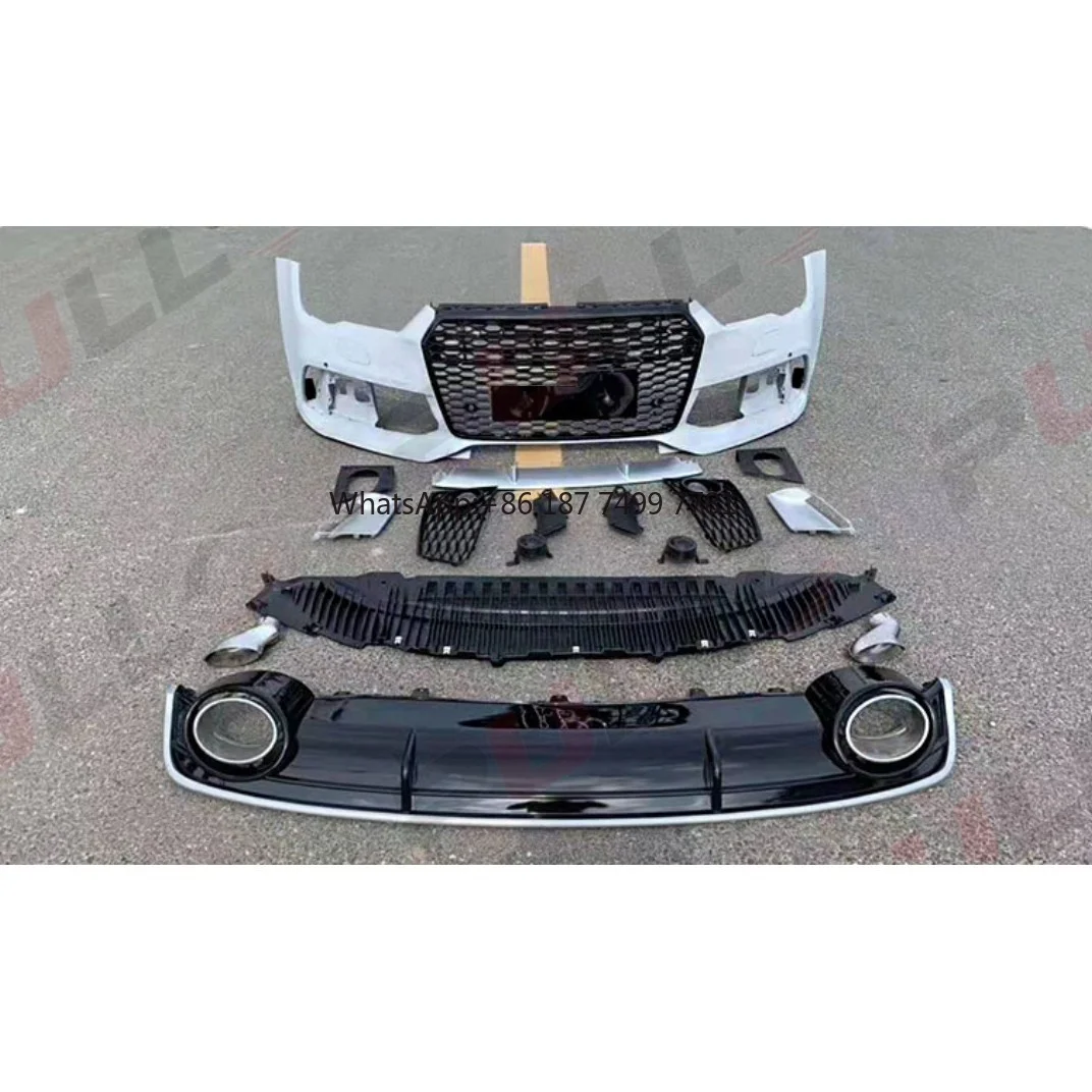 

For . A7 2016-2018 Modified to RS7 Style Front Bumper with Grille and Rear Diffuser Car Body Kit