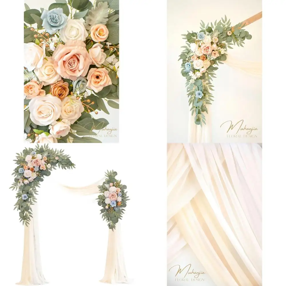 

Set of 4 Artificial Wedding Arch Kits with 2 Lower Arches, 2 Chiffon Fabric Drapes, Ideal for Outdoor Ceremonies and Parties in