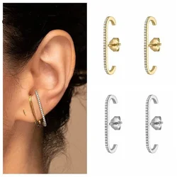 European and American Minimalist Single Row Crystal Zircon Stud Earrings for Women Geometric E Shape Vintage Jewelry