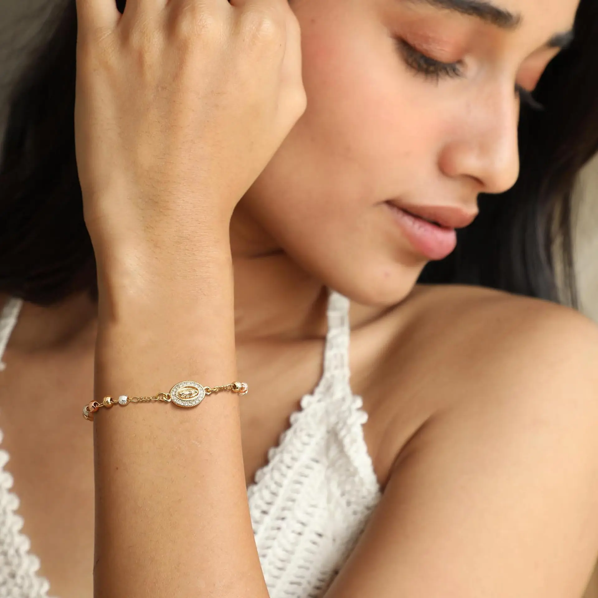 Pulsera de Rosario con Cruz de la Virgen María, Pulseras Católicas con Crucifijo, Regalo para Mujeres, Joyería Cristiana para Bautizo, Confirmación y Comunión