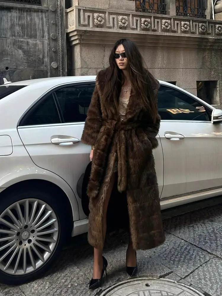 

Длинное меховое пальто Haining, женская новинка 2025 года, зимняя верхняя одежда из кожи и меха, Thiened Street Sle