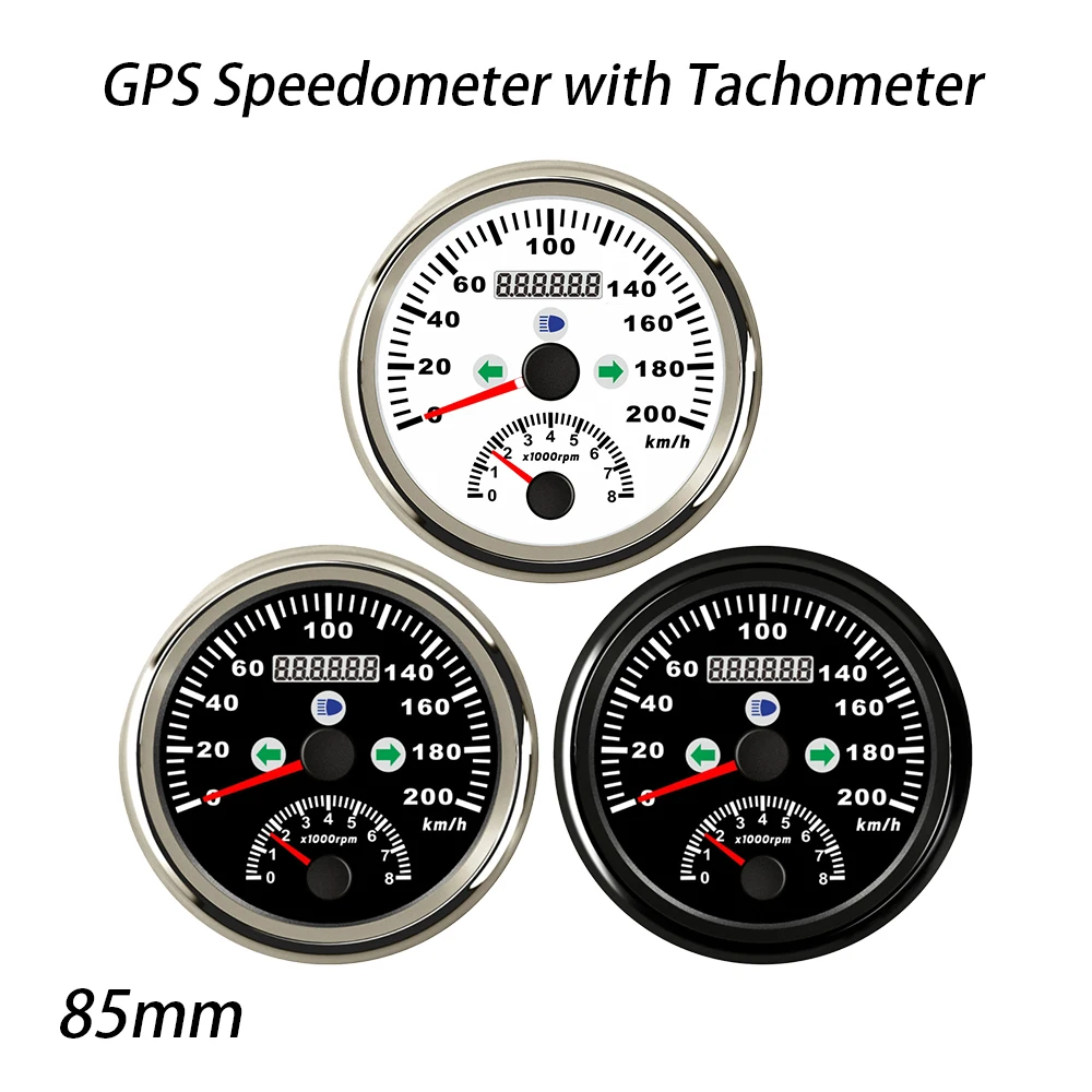 Rhaxel 85mm GPS Speedometer 0-200km/h With Tachometer 0-8000RPM With Backlight 12V for Car Motor Racing