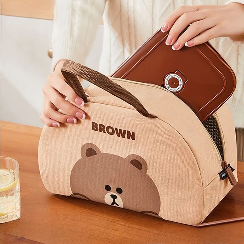 LINE FRIENDS Handtasche Braunbär und Cony Hase Cartoon Niedlich Modisch Große Kapazität Langlebige Isolierte Tragbare Lunch-Tasche – Detail 3