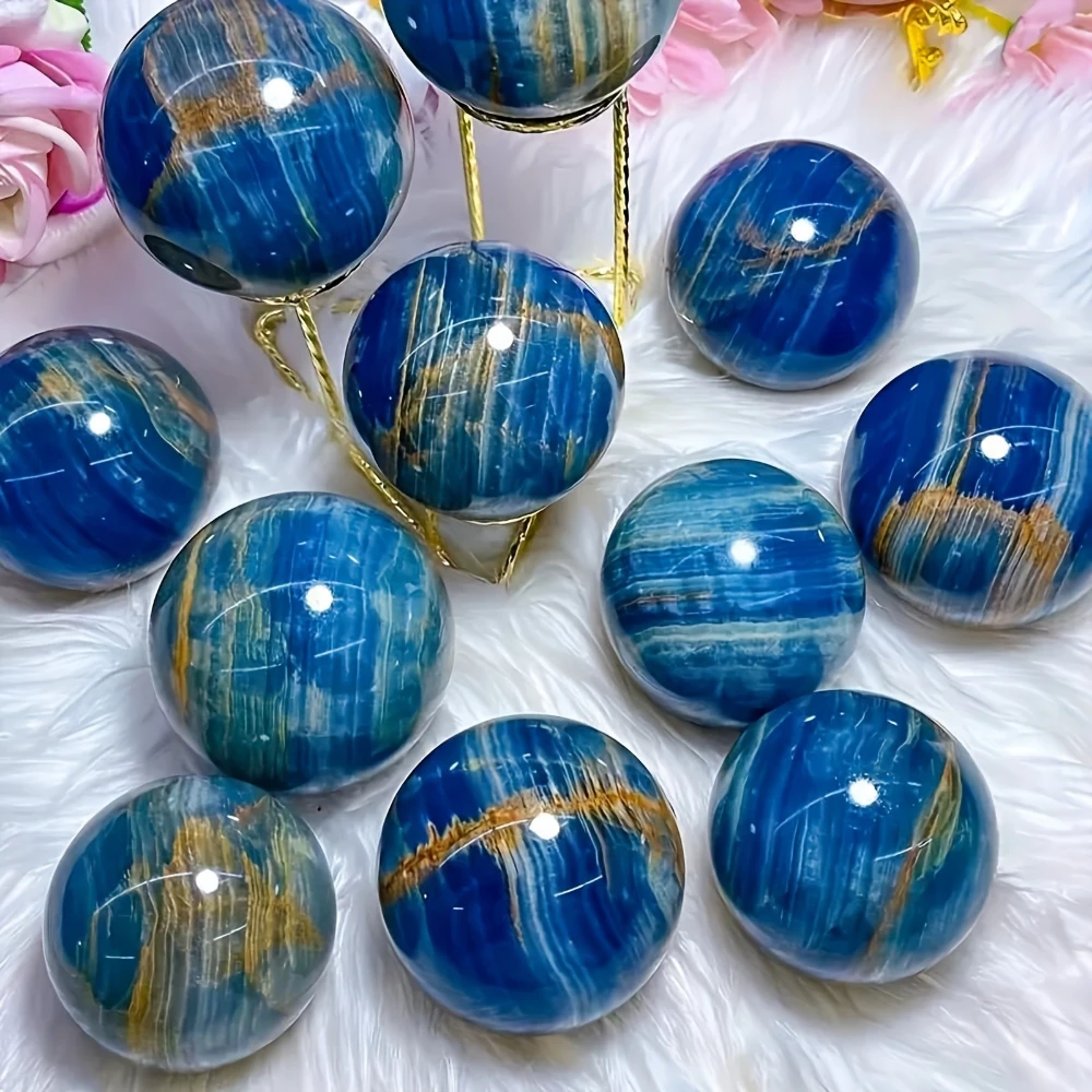 1pc Natural Blue Onyx Crystal Sphere Bohemian Style Polished Spherical Patterns Elegant Home & Desk Decor Unique Holiday Gift view 2