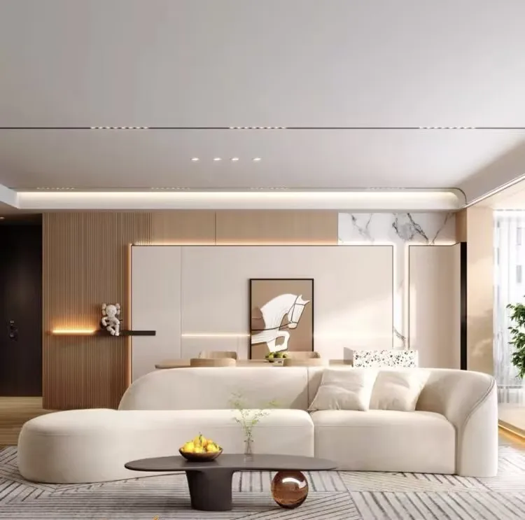 

！@Italian Modern Simple Cream Style Minimalist Curved Fabric Leather Sofa Set for Small Households & Villas for Apartments