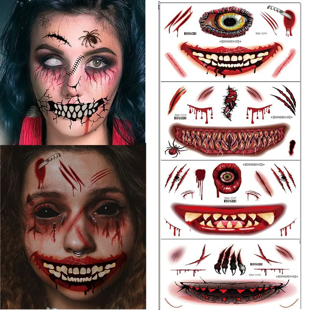 

DIY Хэллоуин Ужасы Большой Рот Татуировки Лица Забавные Наклейки Костюм Для Вечеринки Страшные Аксессуары Водонепроницаемая Татуировка Для Мужчин Женщин