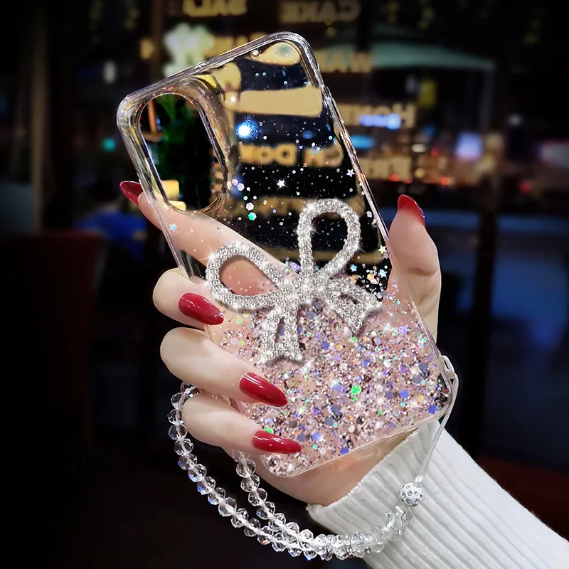 For Samsung Galaxy S20 FE S24 S21 FE S23 Ultra S22 Plus Diamond Bow Glitter Wrist bracelet Phone Case For Samsung A54 A15 A05