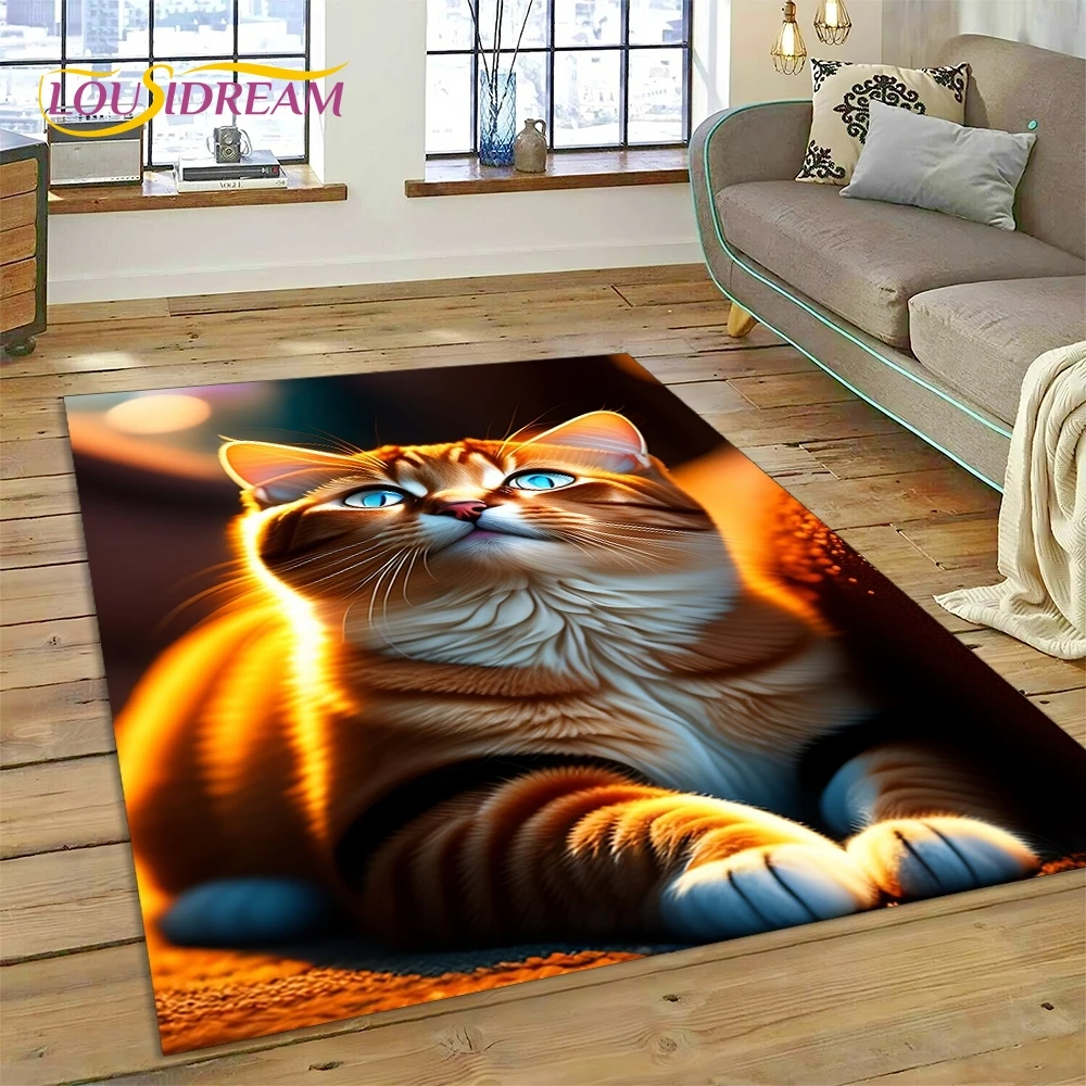 3D Persian Cat,Cute Calico Cat,Ragdoll Cartoon Rug Carpet for Living Room Bedroom Home Decor,Non-slip for Sofa  Doormat Gift Kid