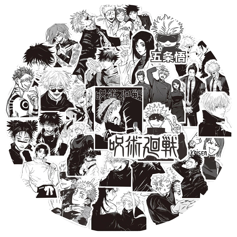 10/30/65pcs Black White Jujutsu Kaisen Anime Stickers Cool Decals DIY Suitcase Scrapbooking Laptop Stationery Manga Sticker Gift