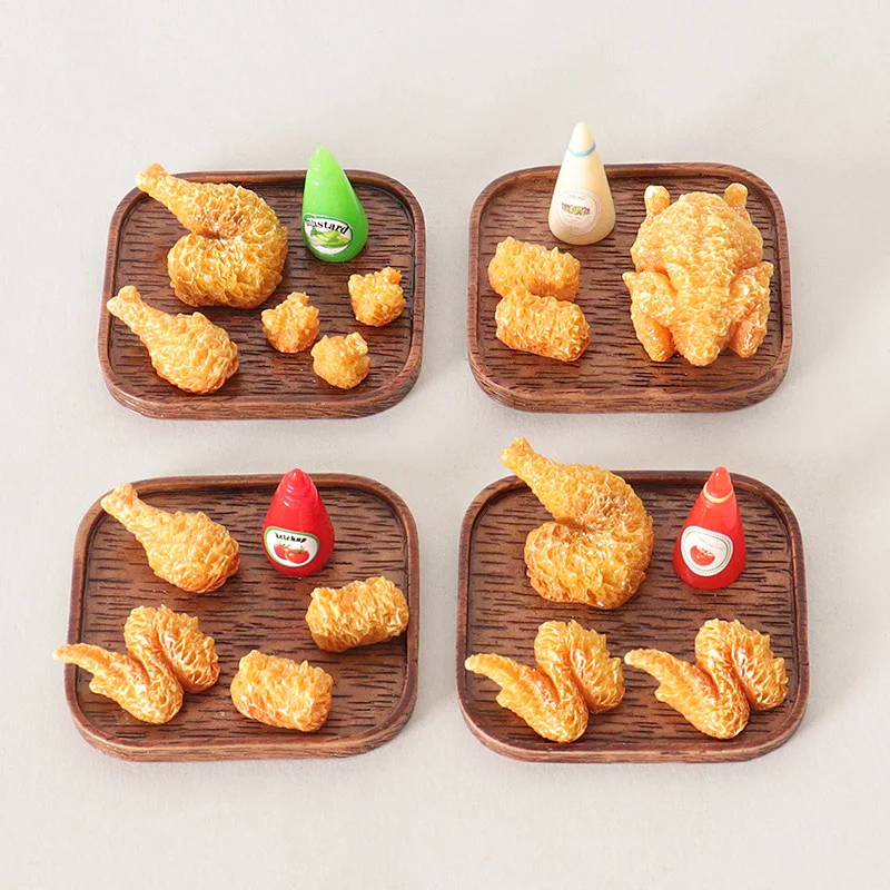 1set Dollhouse Mini Chicken Platter with Jam Drumsticks Wings Model Ornament DIY Miniature Food Play Decoration Desktop Decor
