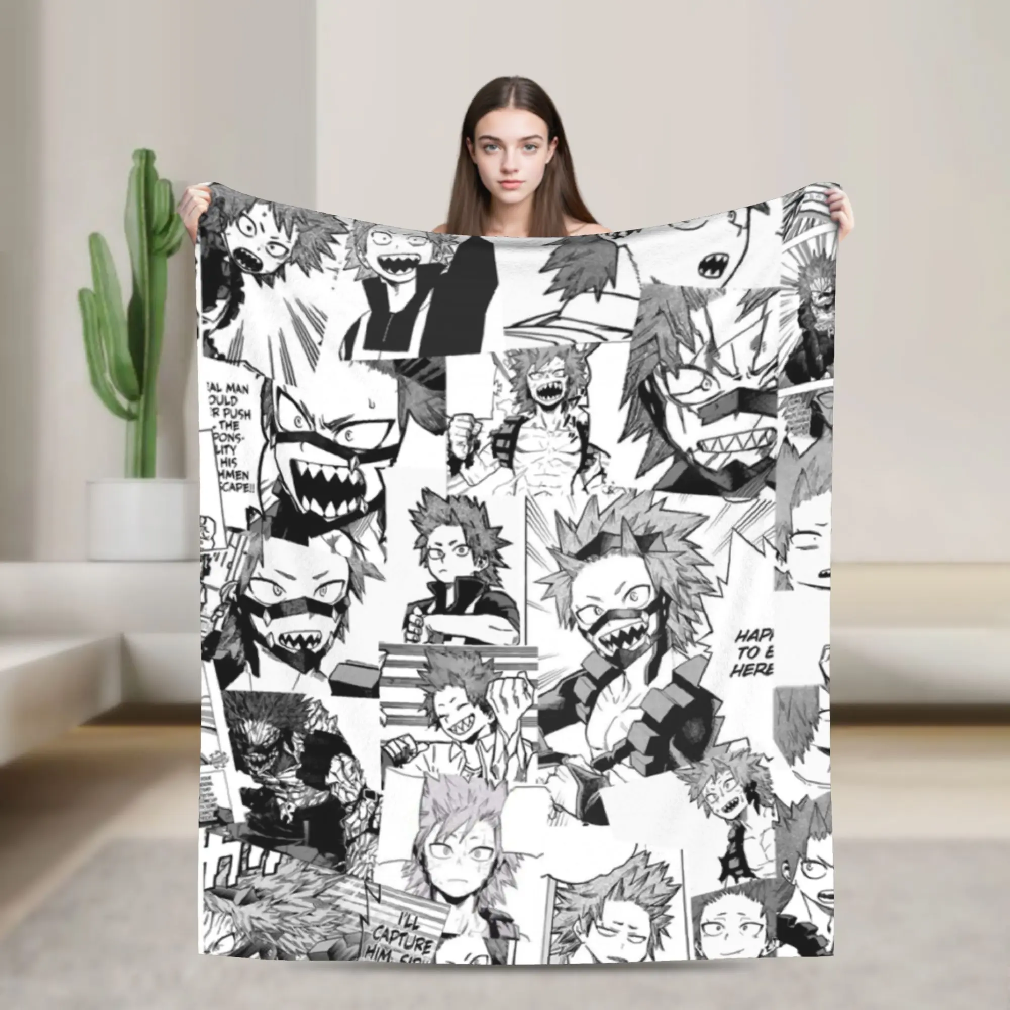 MHA Anime KIRISHIMA Knitted Blanket  Flannel Throw Blanket Summer Air Conditioning Portable Lightweight Bedsprea,