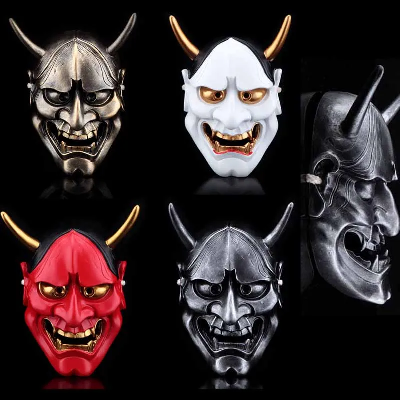 Japanese Hannya Oni Mask Resin Full Face Demon Mask Samurai Kabuki Mask Halloween Cosplay Masquerade Party Decor Headwear