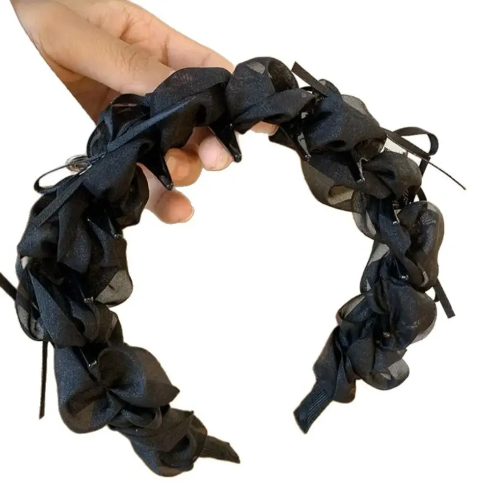 패션 레이스 메쉬 여성 헤어밴드 미끄럼 방지 주름 리본 땋은 머리띠 톱니 모양 헤어 후프 헤어 액세서리