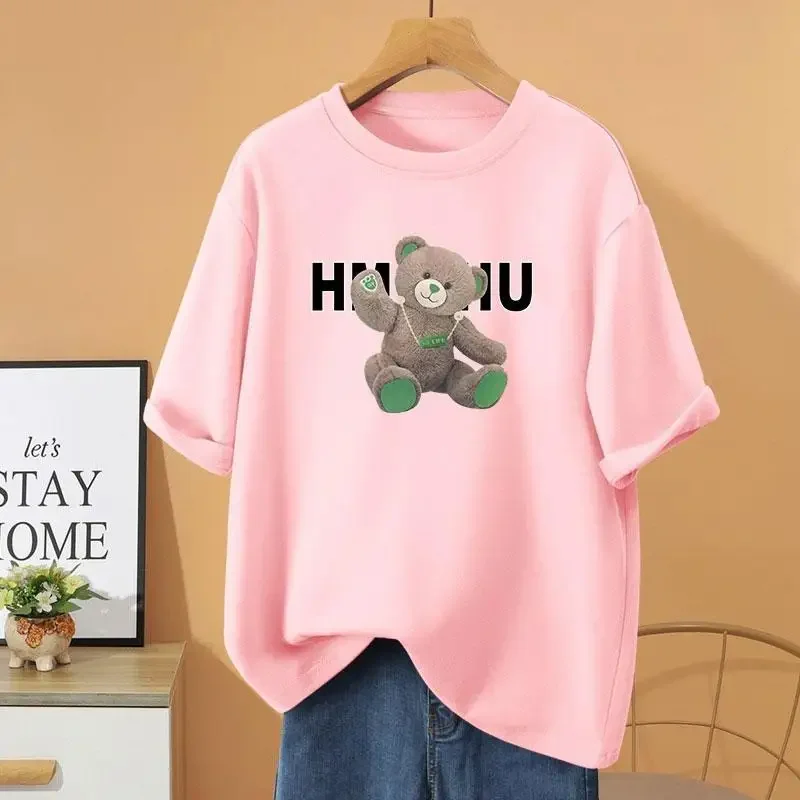 

Летняя хлопковая футболка с короткими рукавами и мультяшным принтом, женская одежда, модная футболка, повседневные свободные пуловеры с круглым вырезом