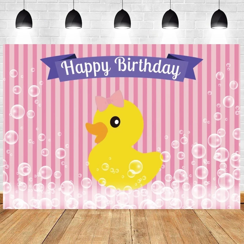 Cartoon Yellow Duck Theme Birthday Party Decoration Cute Duck Balloons Cake Topper Newborn Children Baby Bubble Bathing Banner