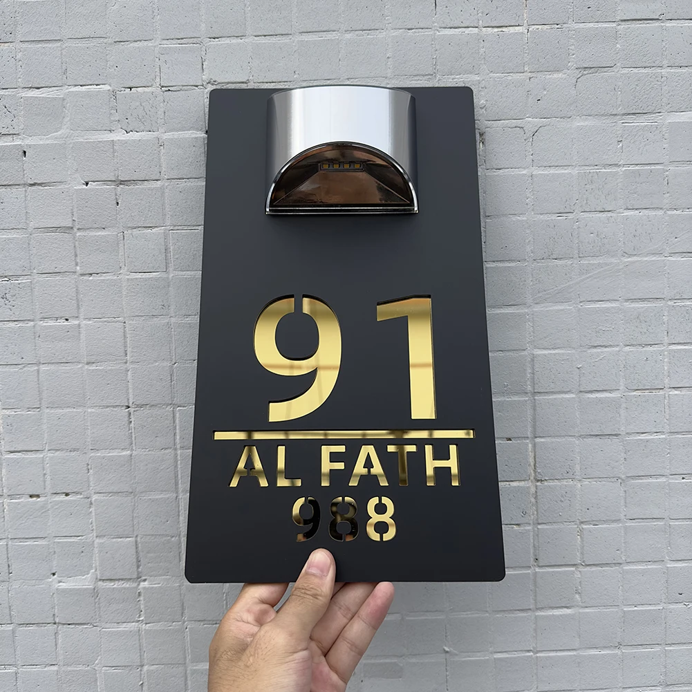 External House Numbers Solar Light Motion Sensor Exterior Door Number Matte Acrylic 3D Laser Cut Outdoor House Number Plate