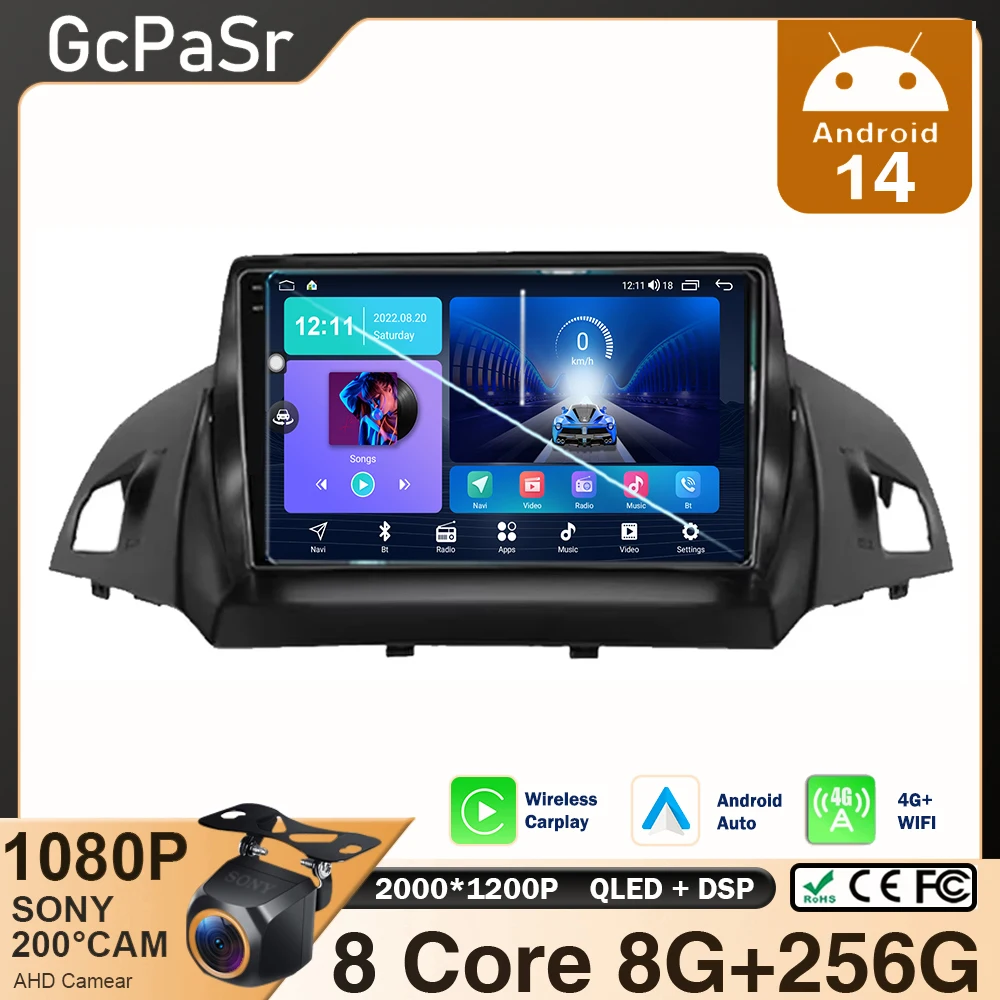 Android 14 For Ford C-MAX Kuga 2 Escape 3 2012 - 2019 Multimedia Car Player Autoradio GPS Video Navigation Carplay Rear camera