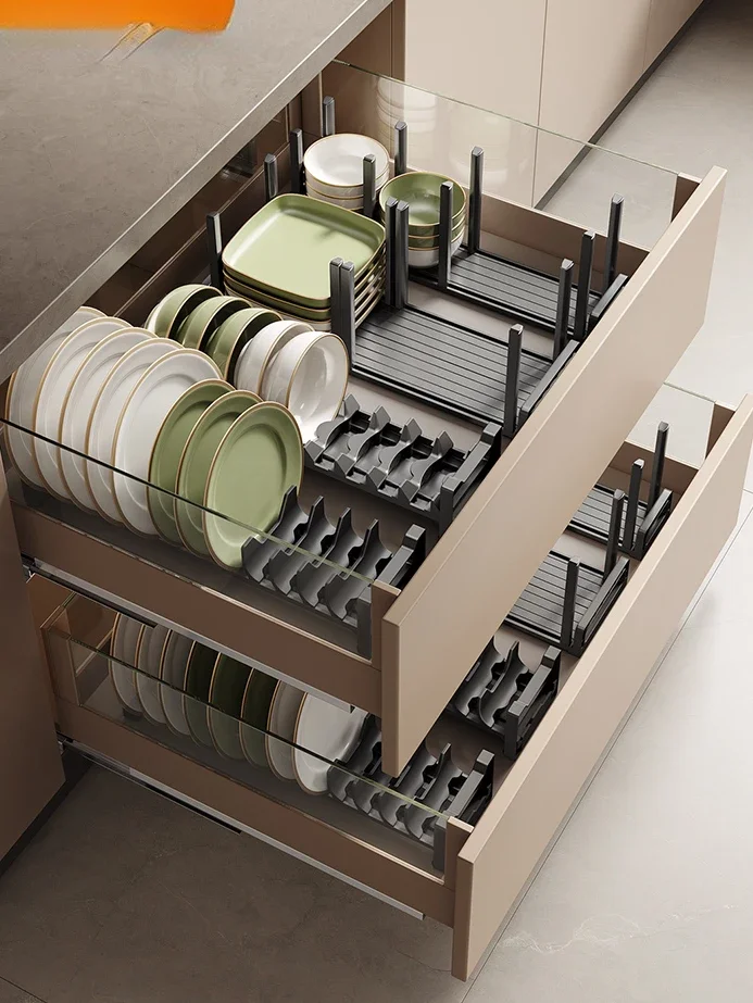 

Aluminium drawers divide plates, cutlery storage shelves