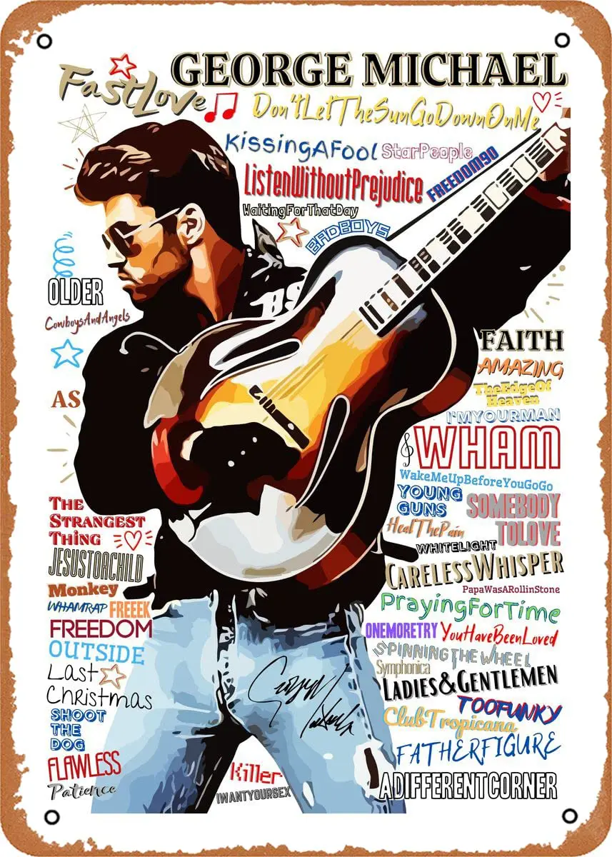 Music Icons Pop Art GEORGE MICHAEL POP ART Metal Tin Sign Poster Vintage Art Wall Decor 12 x 8 inch